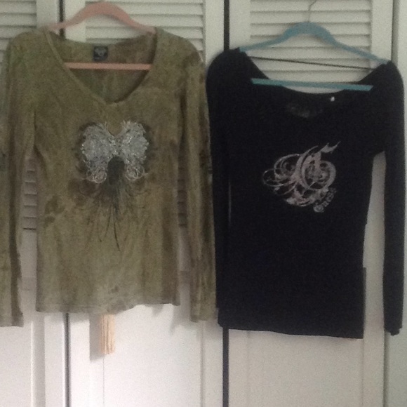 Guess Tops - 2 long sleeve tees with stones size S & Xs Guess Tops - 2 long sleeve tees with stones size S & Xs